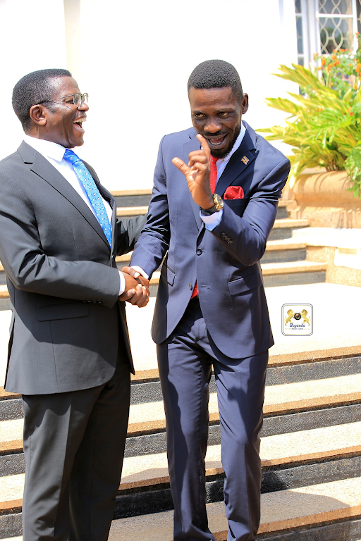 Katikkiro speaking with Hon. Robert Kyagulanyi Ssentamu.